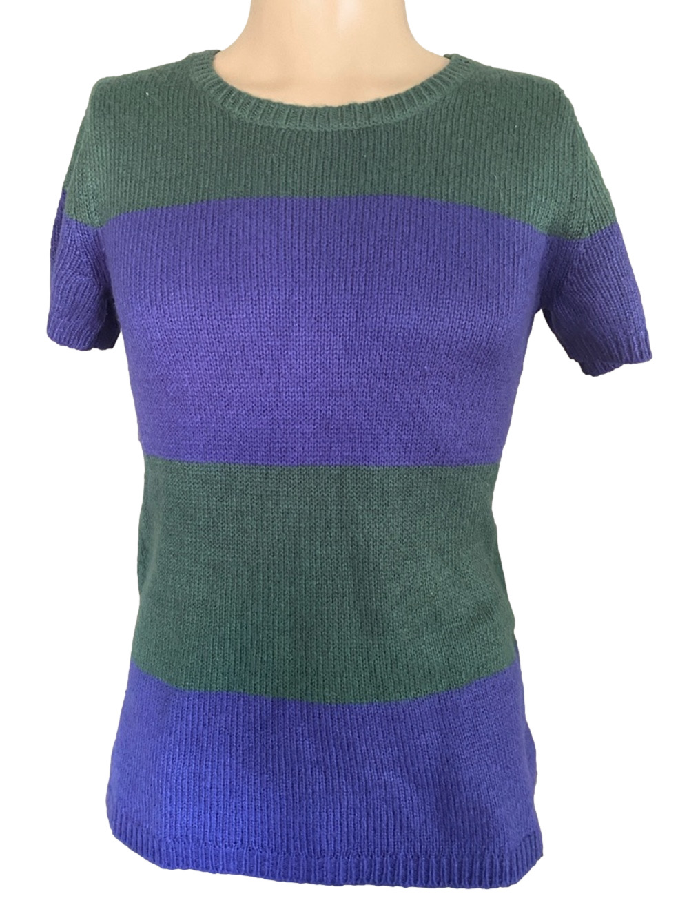 GAP Green and Purple Short-Sleeve Crew Sweater